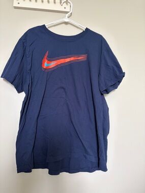 Nike Navy Short-Sleeve Tee with Red and Turquoise Swoosh